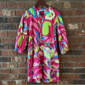 Maude Vivante Vibrant Hot Pink Multicolor Long Sleeve Dress